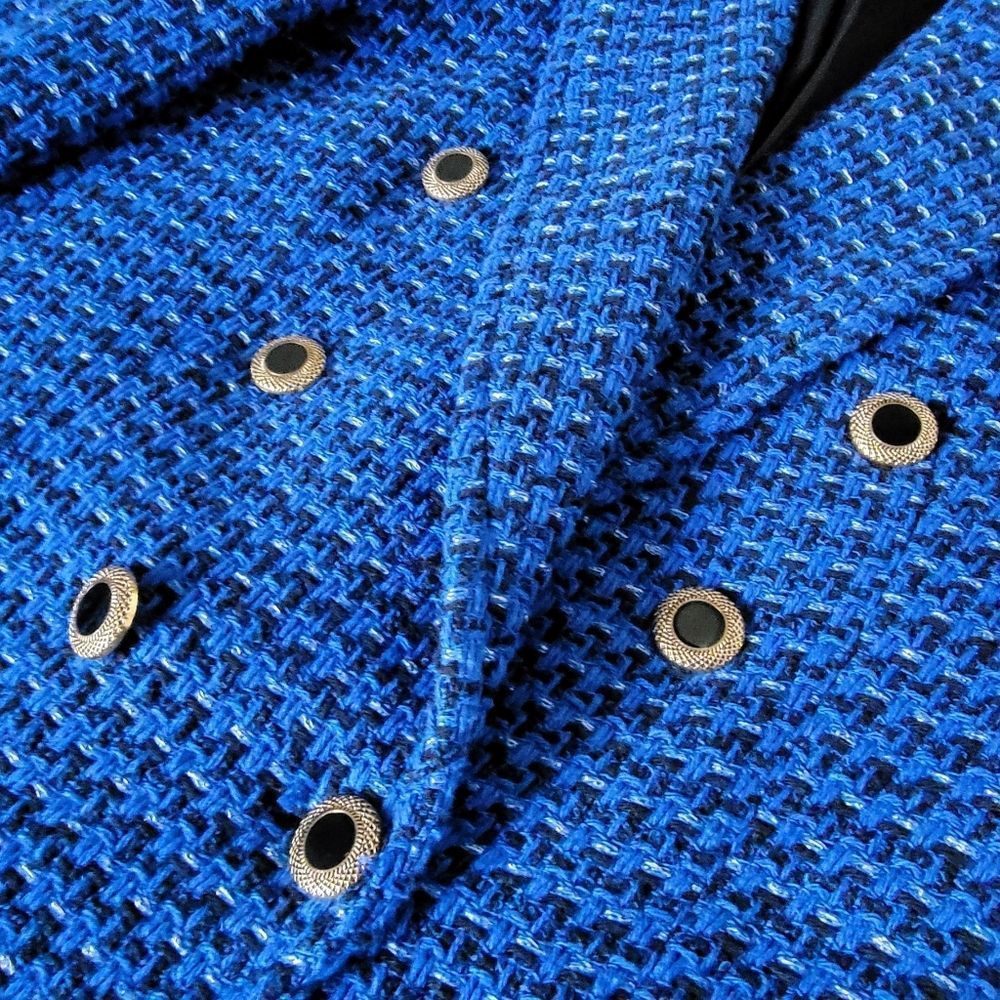 Zara Royal Blue Textured Double-Breasted Blazer - Picture 8 of 16